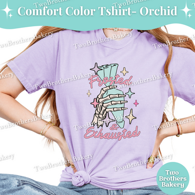 Frosted & Exhausted Shirt, Baking Tee, Skeleton Piping Bag Shirt, Tired Baker Gift, Cake Decorator Tee, Cookie Decorator, Baking Humor Gift
