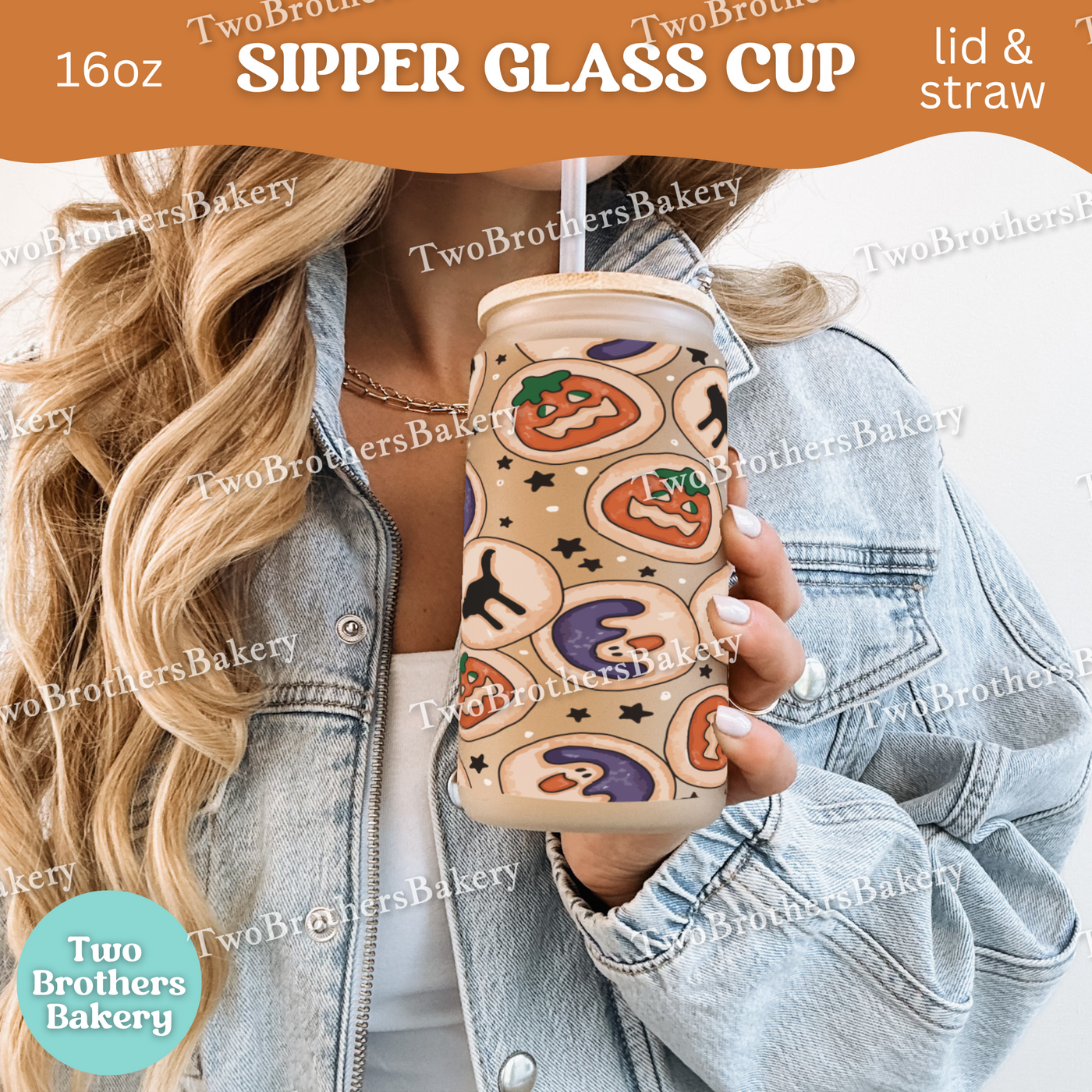 Halloween Cookie Sipper Glass Cup, Retro Sugar Cookie Baking Glass with Lid & Straw, Cute Fall Bakery Drinkware Gift, Nostalgia Cookie Cup