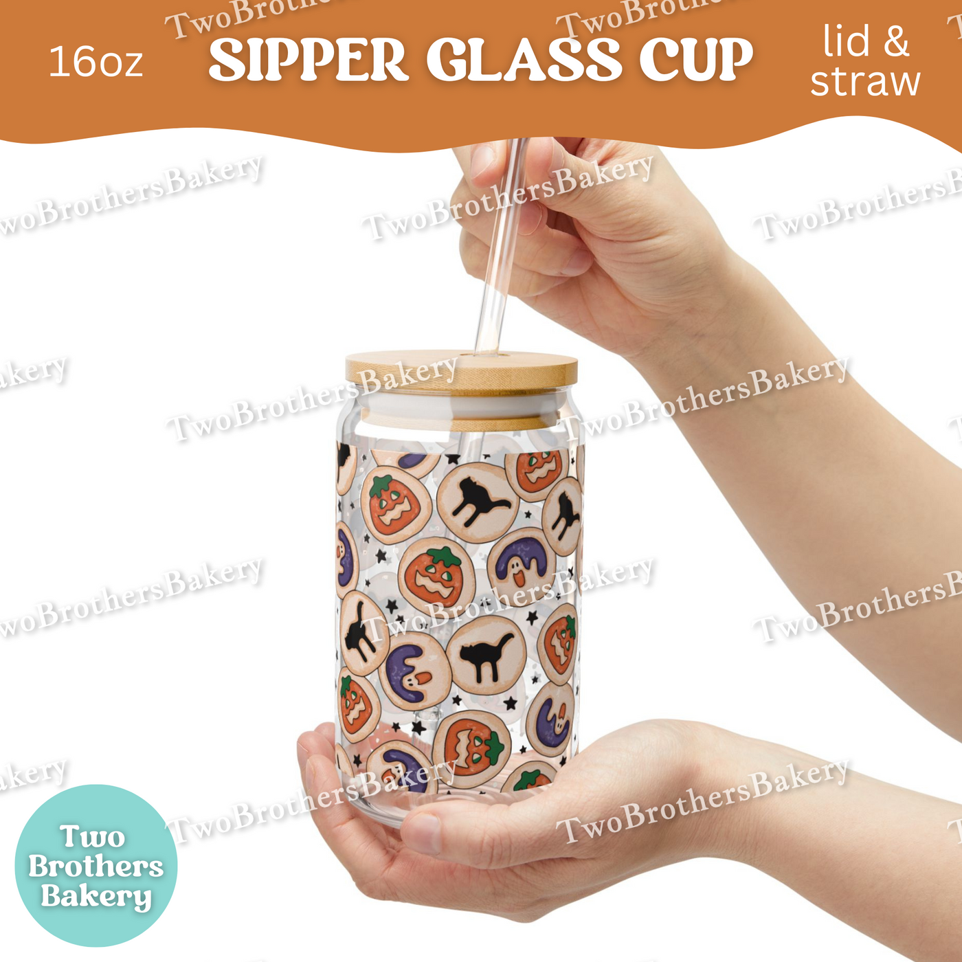 Halloween Cookie Sipper Glass Cup, Retro Sugar Cookie Baking Glass with Lid & Straw, Cute Fall Bakery Drinkware Gift, Nostalgia Cookie Cup