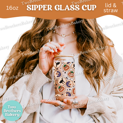 Halloween Cookie Sipper Glass Cup, Retro Sugar Cookie Baking Glass with Lid & Straw, Cute Fall Bakery Drinkware Gift, Nostalgia Cookie Cup