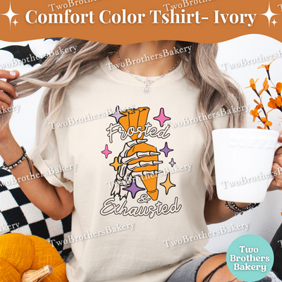 Frosted & Exhausted Halloween Baking Shirt, Skeleton Hand Baker Tee, Spooky Baker, Funny Tired Baker Gift, Halloween Baker, Piping Bag Tee
