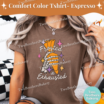 Frosted & Exhausted Halloween Baking Shirt, Skeleton Hand Baker Tee, Spooky Baker, Funny Tired Baker Gift, Halloween Baker, Piping Bag Tee