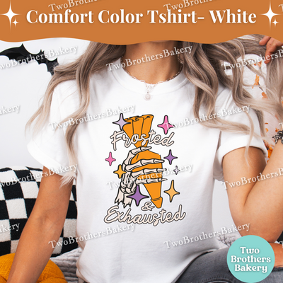 Frosted & Exhausted Halloween Baking Shirt, Skeleton Hand Baker Tee, Spooky Baker, Funny Tired Baker Gift, Halloween Baker, Piping Bag Tee