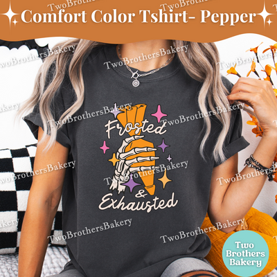 Frosted & Exhausted Halloween Baking Shirt, Skeleton Hand Baker Tee, Spooky Baker, Funny Tired Baker Gift, Halloween Baker, Piping Bag Tee