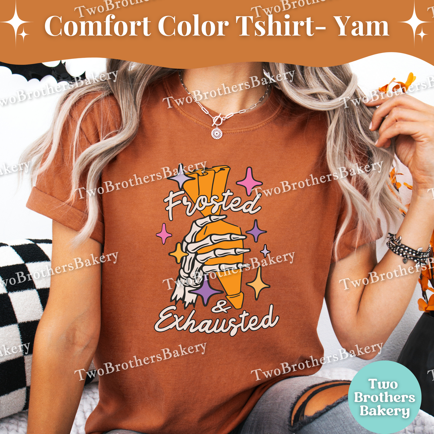 Frosted & Exhausted Halloween Baking Shirt, Skeleton Hand Baker Tee, Spooky Baker, Funny Tired Baker Gift, Halloween Baker, Piping Bag Tee