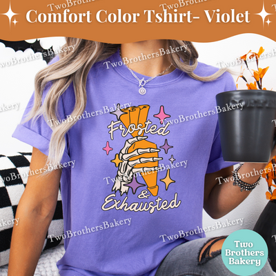 Frosted & Exhausted Halloween Baking Shirt, Skeleton Hand Baker Tee, Spooky Baker, Funny Tired Baker Gift, Halloween Baker, Piping Bag Tee