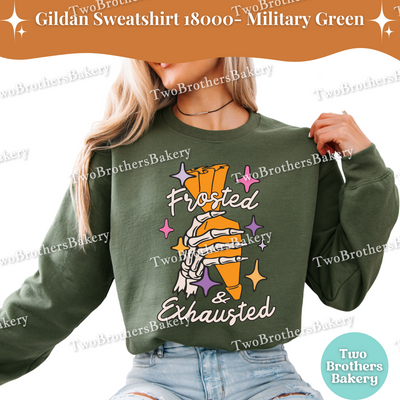 Frosted and Exhausted Halloween Baking Sweatshirt, Baking Skeleton, Fall Baking Pullover, Skeleton Hand, Halloween Baker, Spooky Baker