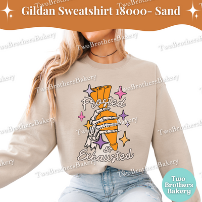 Frosted and Exhausted Halloween Baking Sweatshirt, Baking Skeleton, Fall Baking Pullover, Skeleton Hand, Halloween Baker, Spooky Baker