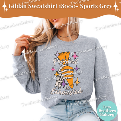 Frosted and Exhausted Halloween Baking Sweatshirt, Baking Skeleton, Fall Baking Pullover, Skeleton Hand, Halloween Baker, Spooky Baker