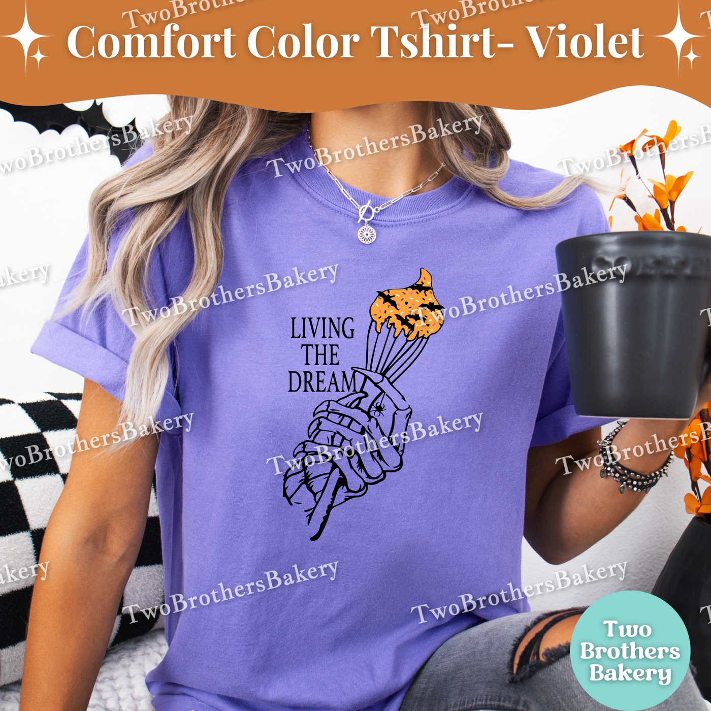 Living The Dream Tee, Skeleton Hand, Halloween Baking Shirt, Fall Baking, Spooky Baker Tshirt, Halloween Baker Gift, Halloween Sprinkles