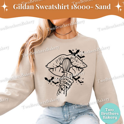 Halloween Baking Sweatshirt, Spooky Lips & Whisk Design, Skeleton Hand, Goth Baker Fall Crewneck, Funny Ghost Kitchen Pullover, Spooky Baker