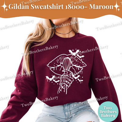 Halloween Baking Sweatshirt, Spooky Lips & Whisk Design, Skeleton Hand, Goth Baker Fall Crewneck, Funny Ghost Kitchen Pullover, Spooky Baker
