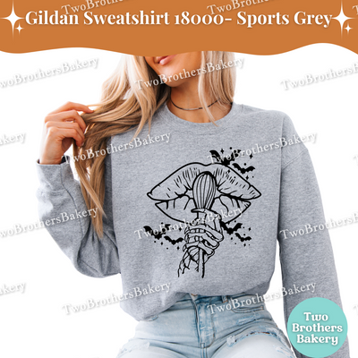 Halloween Baking Sweatshirt, Spooky Lips & Whisk Design, Skeleton Hand, Goth Baker Fall Crewneck, Funny Ghost Kitchen Pullover, Spooky Baker