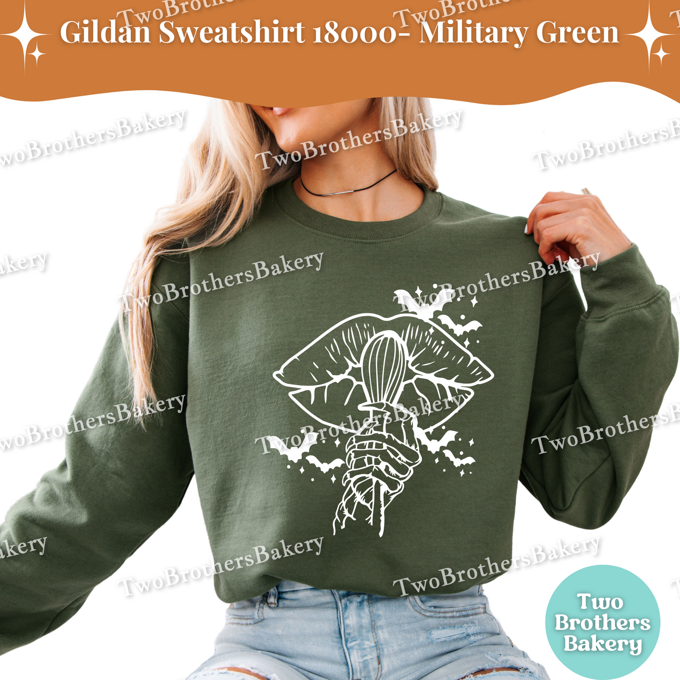 Halloween Baking Sweatshirt, Spooky Lips & Whisk Design, Skeleton Hand, Goth Baker Fall Crewneck, Funny Ghost Kitchen Pullover, Spooky Baker