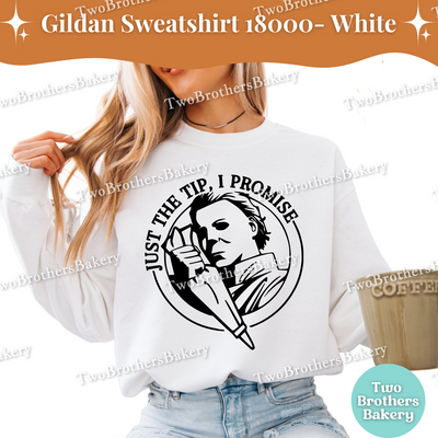 Just the Tip I Promise Halloween Baking Sweatshirt, Fall Spooky Sweatshirt, Michael Myers Inspired Crewneck, Funny Halloween Baking Top