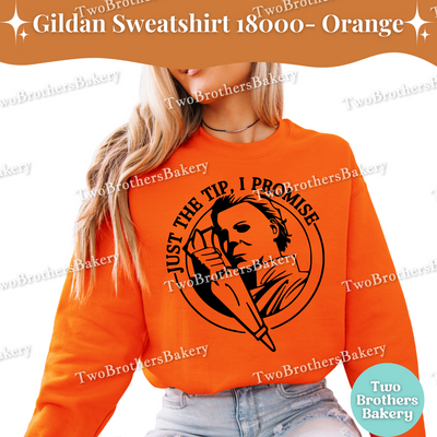 Just the Tip I Promise Halloween Baking Sweatshirt, Fall Spooky Sweatshirt, Michael Myers Inspired Crewneck, Funny Halloween Baking Top