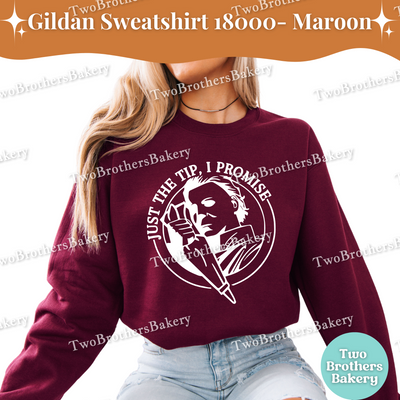 Just the Tip I Promise Halloween Baking Sweatshirt, Fall Spooky Sweatshirt, Michael Myers Inspired Crewneck, Funny Halloween Baking Top