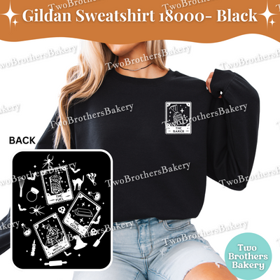 Tarot Card Sweatshirt, Baker Tarot Cards, Witchy Baker, Spooky Baker, Halloween Baking Sweatshirt, Black Cat Bats Spells Potions Top