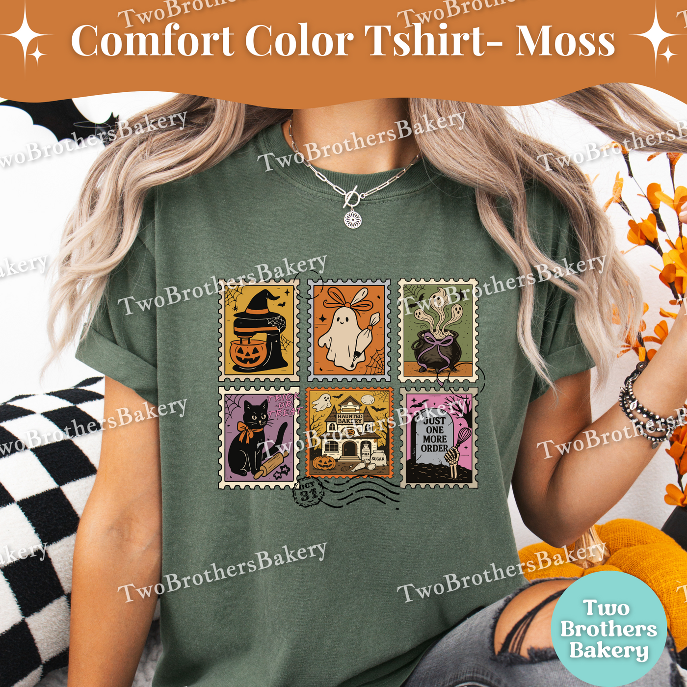 Baking Stamp Shirt, Retro Postage Stamp, Ghost Witch Bakery, Spooky Baker Graphic Top, Halloween Baking Tee, Spooky Baker, Haunted Bakery