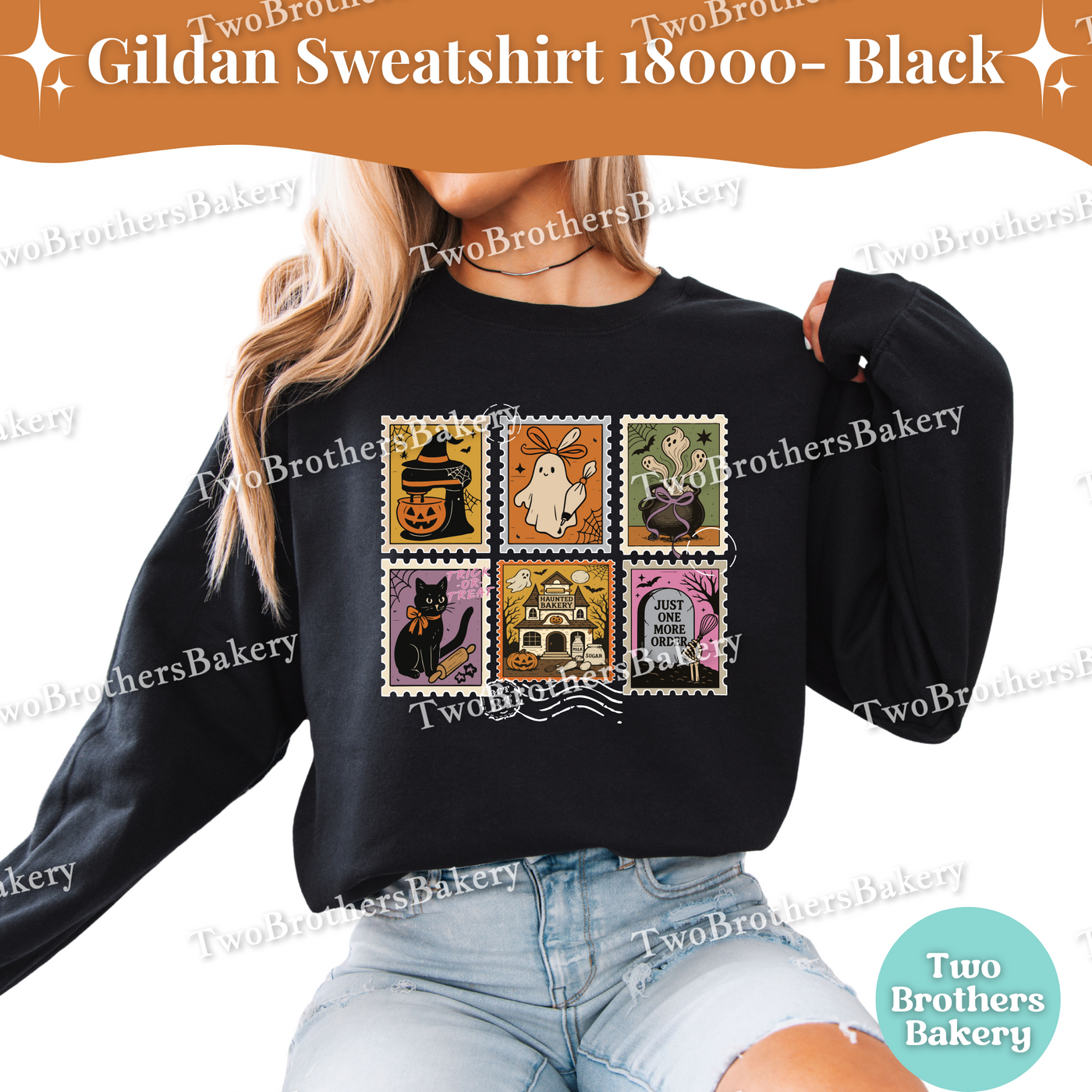 Halloween Baking Sweatshirt, Cottage Baker, Halloween Postage Stamp Design, Spooky Cute Fall Sweater, Spooky Baker Sweatshirt, Baking Stamps