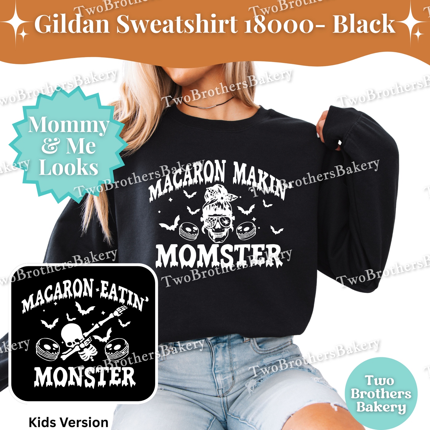 Macaron Makin Momster, Halloween Baking Sweatshirt, Mom & Me Macaron Lover Outfit, Spooky Baker, Halloween Macaron Baker, Skeleton Top