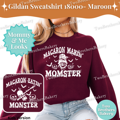 Macaron Makin Momster, Halloween Baking Sweatshirt, Mom & Me Macaron Lover Outfit, Spooky Baker, Halloween Macaron Baker, Skeleton Top