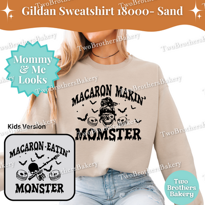 Macaron Makin Momster, Halloween Baking Sweatshirt, Mom & Me Macaron Lover Outfit, Spooky Baker, Halloween Macaron Baker, Skeleton Top