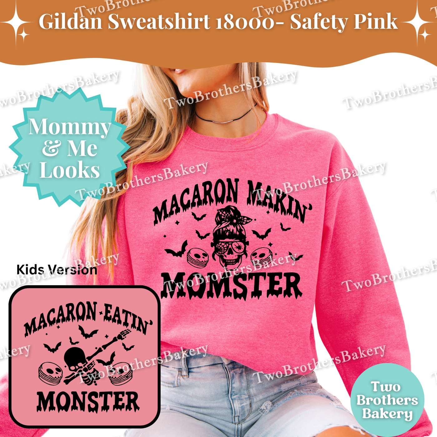 Macaron Makin Momster, Halloween Baking Sweatshirt, Mom & Me Macaron Lover Outfit, Spooky Baker, Halloween Macaron Baker, Skeleton Top