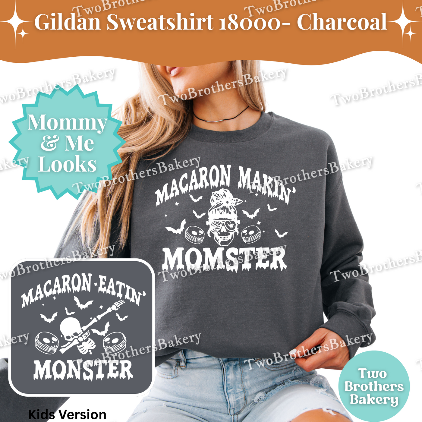Macaron Makin Momster, Halloween Baking Sweatshirt, Mom & Me Macaron Lover Outfit, Spooky Baker, Halloween Macaron Baker, Skeleton Top