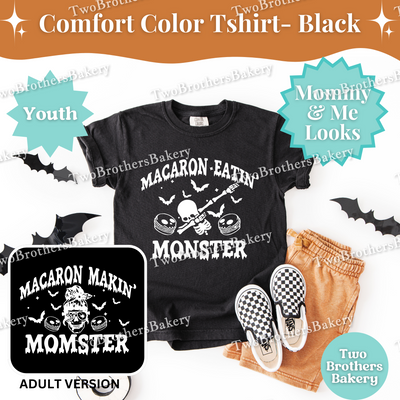 Macaron Eatin Monster, Youth Halloween Baking Shirt, Cute Spooky Kids Tee, Trick or Treat Baking Tee, Mommy and Me Halloween Tshirt