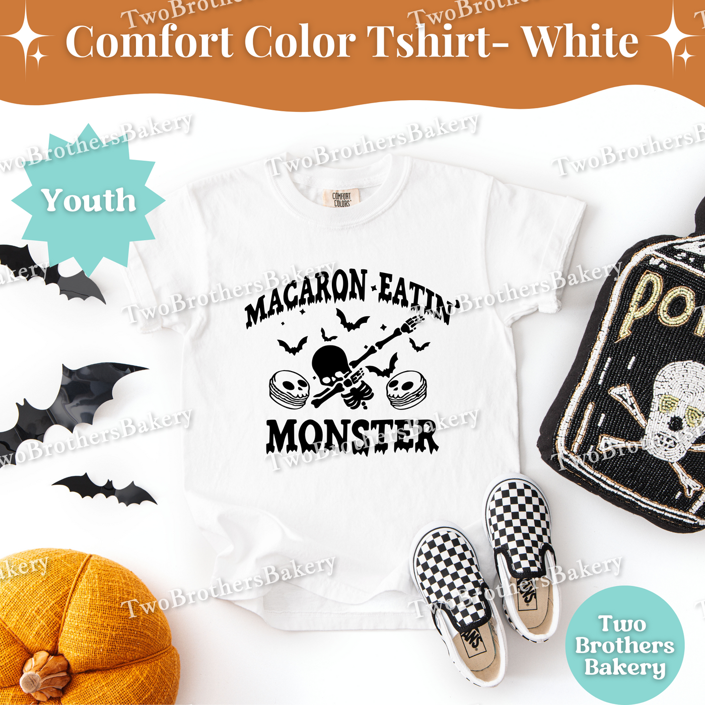 Macaron Eatin Monster, Youth Halloween Baking Shirt, Cute Spooky Kids Tee, Trick or Treat Baking Tee, Mommy and Me Halloween Tshirt