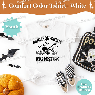 Macaron Eatin Monster, Youth Halloween Baking Shirt, Cute Spooky Kids Tee, Trick or Treat Baking Tee, Mommy and Me Halloween Tshirt