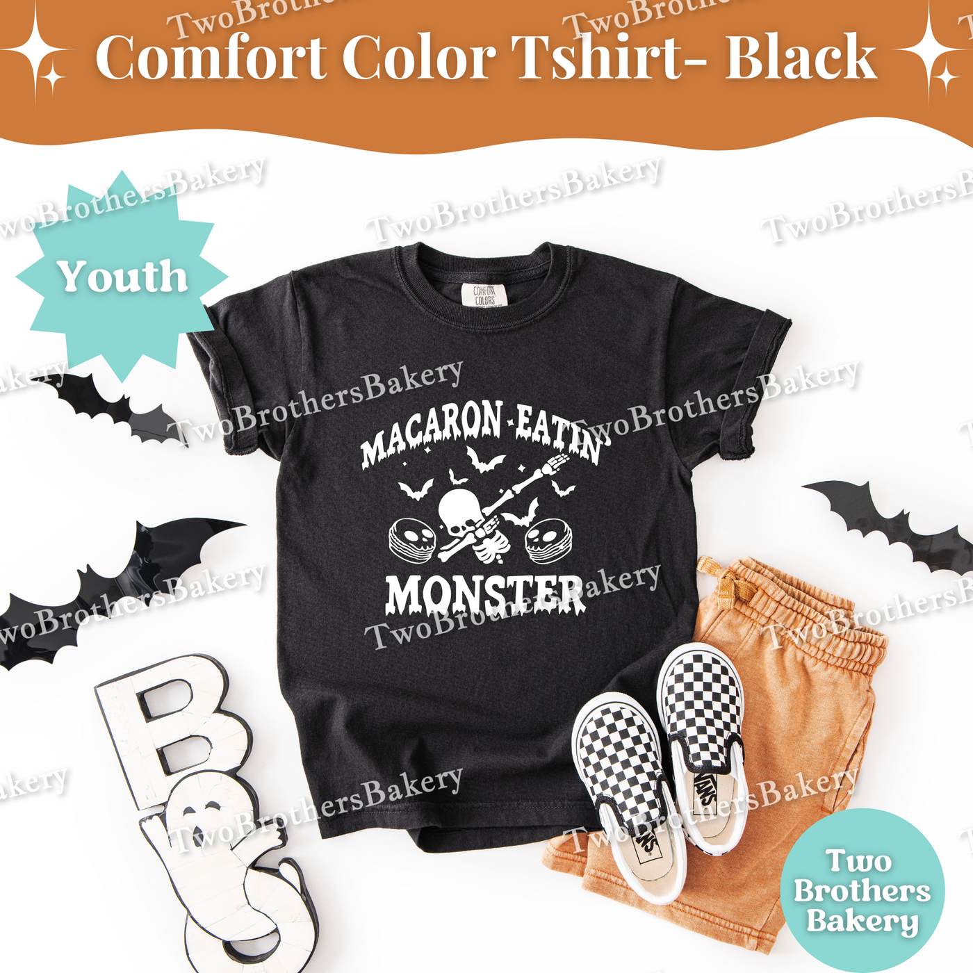 Macaron Eatin Monster, Youth Halloween Baking Shirt, Cute Spooky Kids Tee, Trick or Treat Baking Tee, Mommy and Me Halloween Tshirt