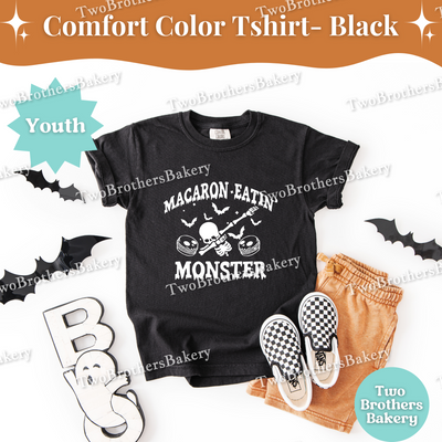 Macaron Eatin Monster, Youth Halloween Baking Shirt, Cute Spooky Kids Tee, Trick or Treat Baking Tee, Mommy and Me Halloween Tshirt