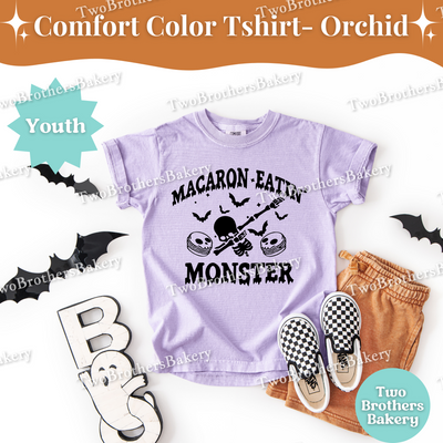 Macaron Eatin Monster, Youth Halloween Baking Shirt, Cute Spooky Kids Tee, Trick or Treat Baking Tee, Mommy and Me Halloween Tshirt