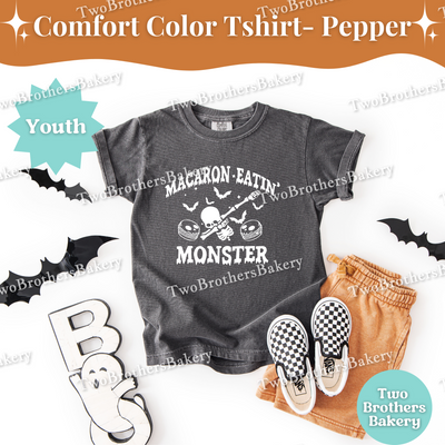 Macaron Eatin Monster, Youth Halloween Baking Shirt, Cute Spooky Kids Tee, Trick or Treat Baking Tee, Mommy and Me Halloween Tshirt