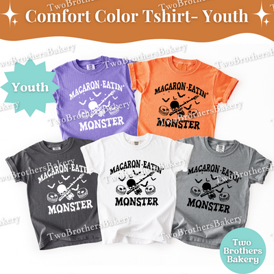Macaron Eatin Monster, Youth Halloween Baking Shirt, Cute Spooky Kids Tee, Trick or Treat Baking Tee, Mommy and Me Halloween Tshirt