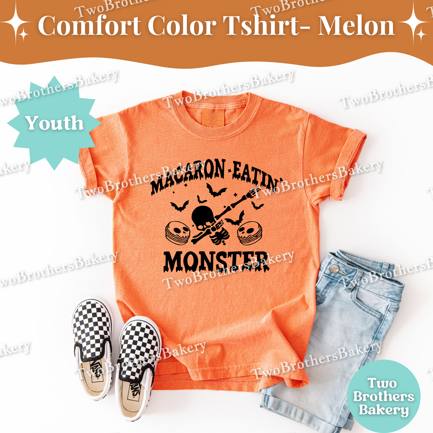 Macaron Eatin Monster, Youth Halloween Baking Shirt, Cute Spooky Kids Tee, Trick or Treat Baking Tee, Mommy and Me Halloween Tshirt