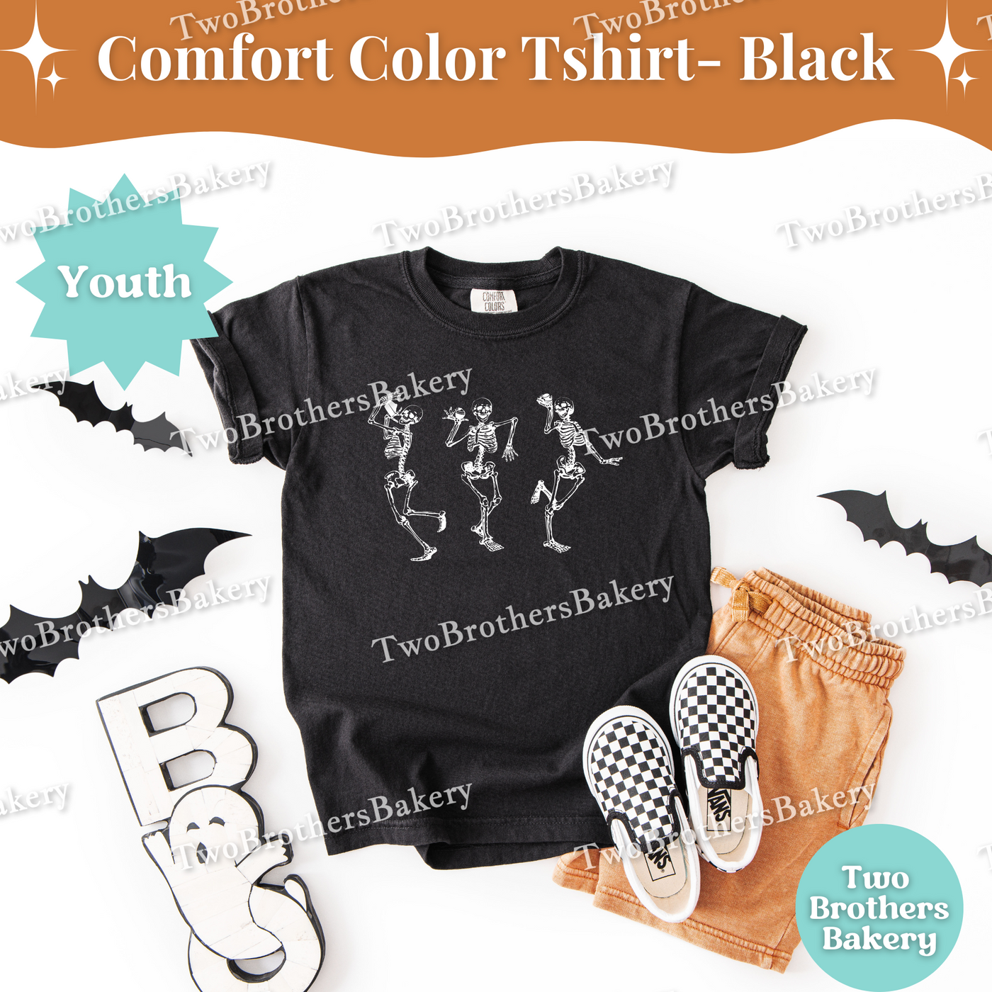 Youth Halloween Baking Shirt, Comfort Colors Skeleton Eating Cake Tee, Kids Fall Bakery Shirt, Mommy & Me Matching Baking Outfit, Kid Baker