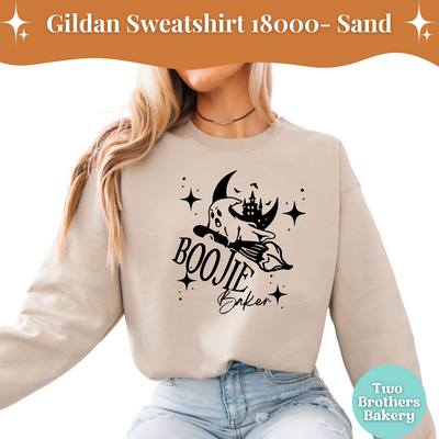 Boojie Baker Halloween Sweatshirt, Gildan Crewneck For Bakers, Fall Baking Shirt, Ghost Kitchen Sweatshirt, Spooky Season Bakery Top