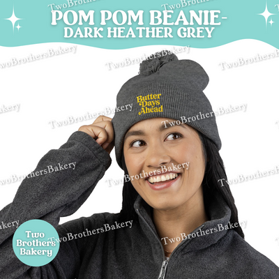 Butter Days Ahead Beanie, Embroidered Pom Pom Winter Hat, Cuffed Knit Beanie For Bakers, Cozy Cold Weather Baking Gift, Foodie Beanie Hat