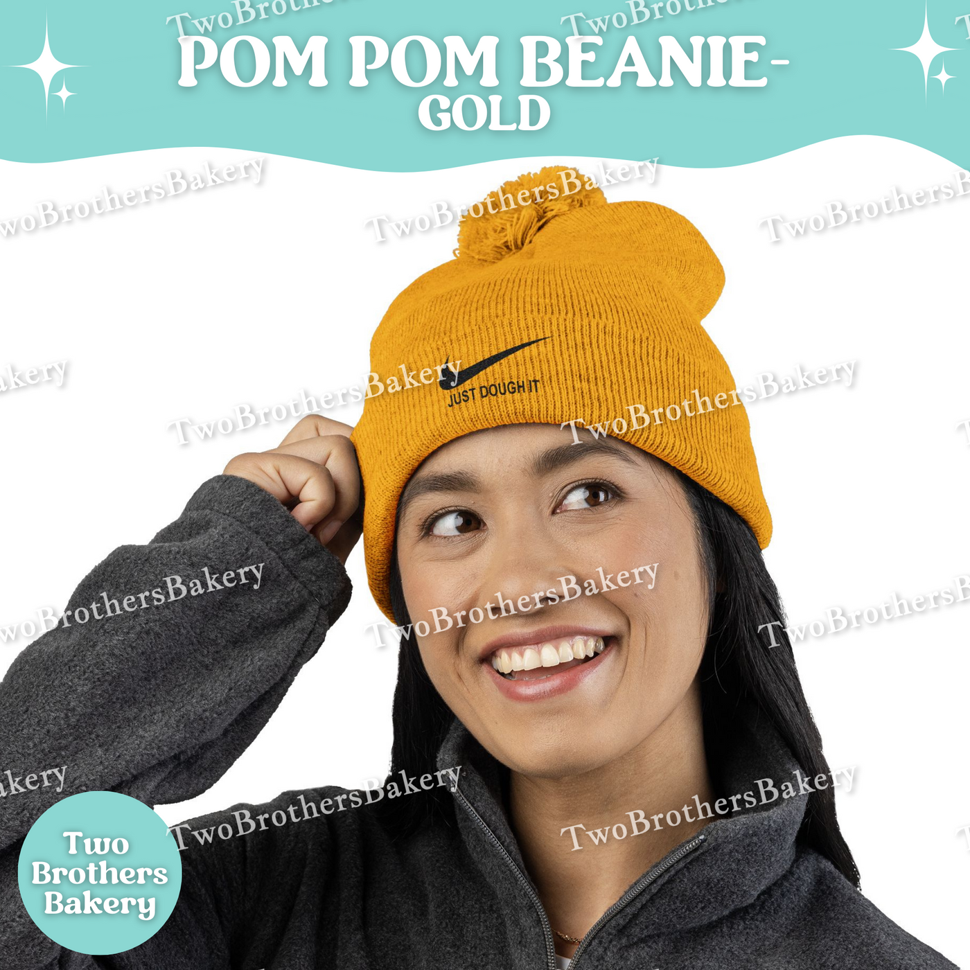 Just Dough It Beanie, Embroidered Pom Pom Winter Hat, Cuffed Knit Baking Beanie, Funny Baker Gift, Cozy Cold Weather Foodie Hat, Dough Puns