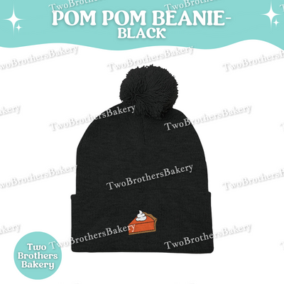 Pumpkin Pie Beanie, Embroidered Pom Pom Winter Hat, Fall Baking Beanie For Bakers, Thanksgiving Pie Lover Gift, Cozy Halloween Beanie, Pie