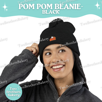 Pumpkin Pie Beanie, Embroidered Pom Pom Winter Hat, Fall Baking Beanie For Bakers, Thanksgiving Pie Lover Gift, Cozy Halloween Beanie, Pie