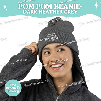 Support Your Local Bakery Beanie, Embroidered Pom Pom Winter Hat, Cuffed Knit Beanie For Bakers, Cozy Foodie Gift, Cold Weather Baking Hat