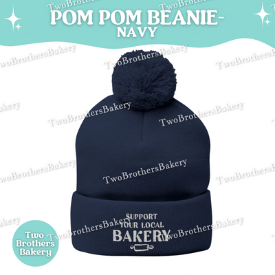 Support Your Local Bakery Beanie, Embroidered Pom Pom Winter Hat, Cuffed Knit Beanie For Bakers, Cozy Foodie Gift, Cold Weather Baking Hat