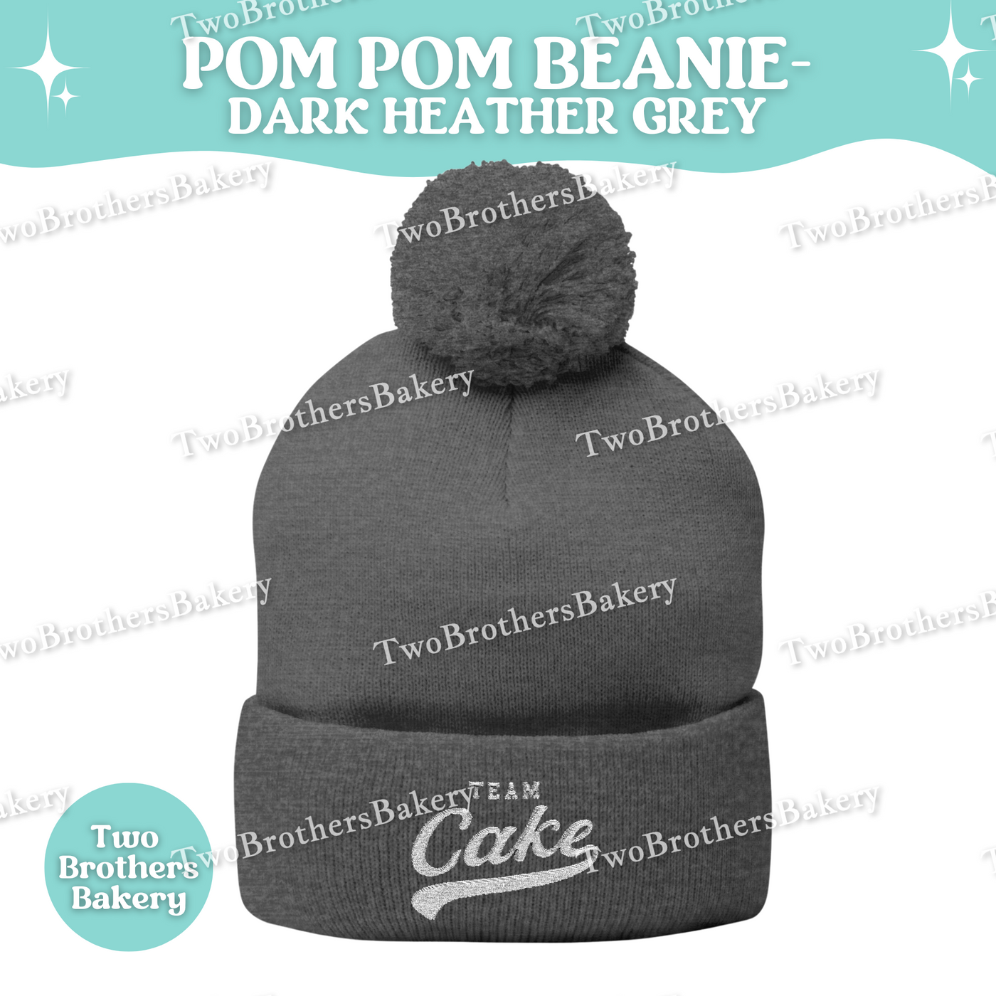 Team Cake Beanie, Embroidered Pom Pom Winter Hat, Cuffed Knit Baking Beanie For Bakers, Funny Foodie Gift, Cozy Cold Weather Bakery Hat