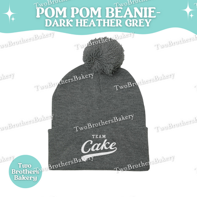 Team Cake Beanie, Embroidered Pom Pom Winter Hat, Cuffed Knit Baking Beanie For Bakers, Funny Foodie Gift, Cozy Cold Weather Bakery Hat