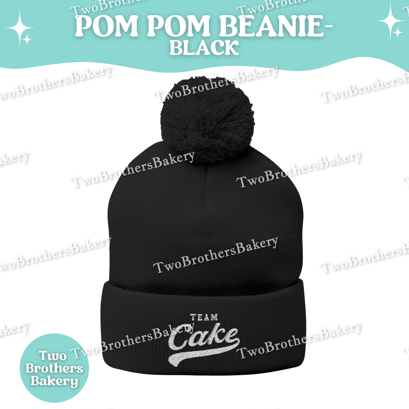 Team Cake Beanie, Embroidered Pom Pom Winter Hat, Cuffed Knit Baking Beanie For Bakers, Funny Foodie Gift, Cozy Cold Weather Bakery Hat
