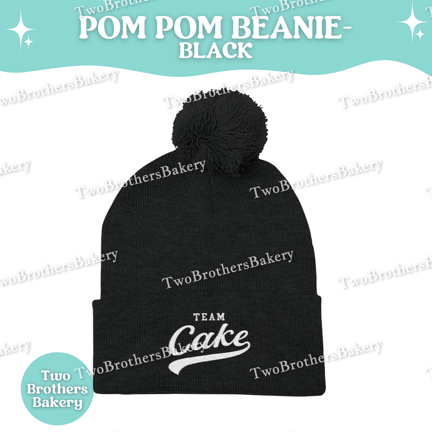 Team Cake Beanie, Embroidered Pom Pom Winter Hat, Cuffed Knit Baking Beanie For Bakers, Funny Foodie Gift, Cozy Cold Weather Bakery Hat